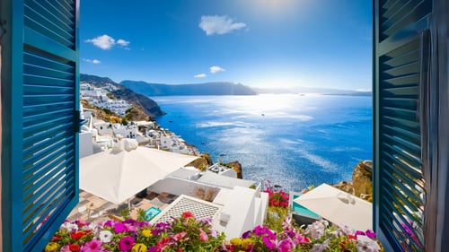 vue d’Oia, Santorin, Grèce" title="vue d’Oia, Santorin, Grèce