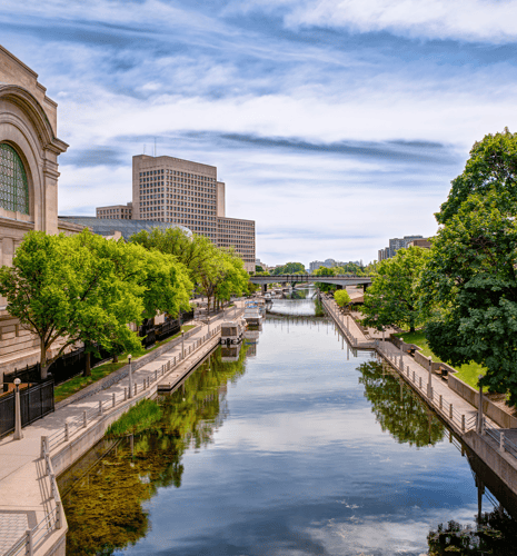 View of the Rideau Canal in Ottawa, Ontario.