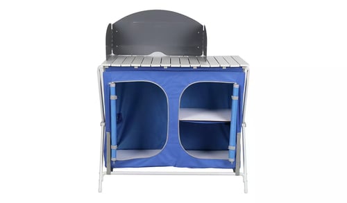 blue kitchen storage portable unit for camping