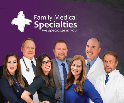Group shot of family medical specialties provider. Tagline: we specialize in you.