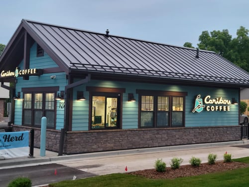 Storefront of the Caribou Coffee at 929 South Main Street in Fond Du Lac