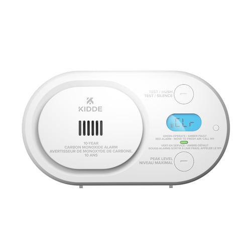 Front facing image of 10 Year battery powered Carbon Monoxide alarm with digital display and low level alert detection