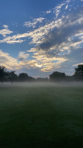 Early morning fog over the fairway at Audubon Golf Course.