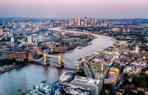 daytime aerial view of the river Thames in central London