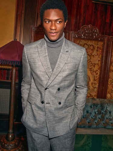 Man wearing a Holiday suit from Express