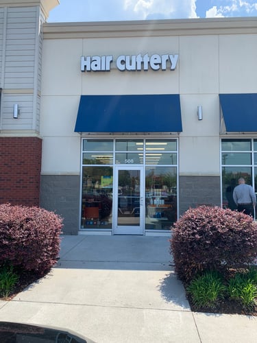 The front entrance of Hair Cuttery at Little Creek Marketplace.