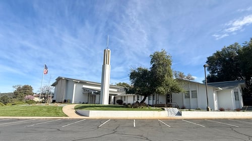 Church Building with American flag