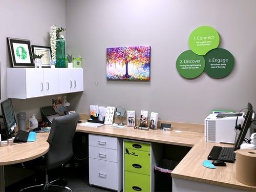 Interior photo of the consultation office for AudioNova hearing clinic in Fairview Park, OH