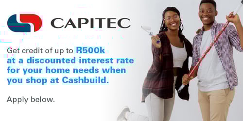 Get a loan from Capitec bank at a discounted interest rate when you shop at cashbuild text banner
