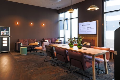 Stylish lobby with a comfortable seating area.