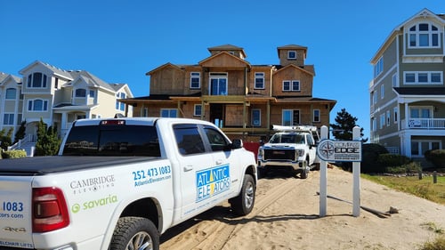 Atlantic Elevators installing a home elevator system in a new construction Outer Banks vacation rental.
