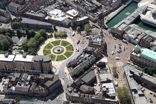 hull city centre drone photo from above