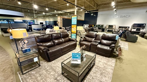 Leather power reclining La-Z-Boy group at Slumberland Furniture Champaign.