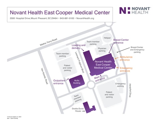 Campus map of Novant Health East Cooper Medical Center and Mullis Building