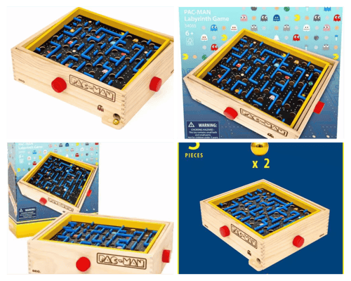 BRIO World PAC-MAN Labyrinth Game Can you clear the 34065 PAC-MAN Labyrinth Game? This retro-inspired maze game takes you back to the 1980s and the glory days of arcade gaming. Use the knobs to maneuver the board and navigate your way through the wooden maze, passing over PAC-DOTs and avoiding the Ghosts along the way