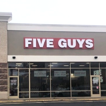 Entrance to the Five Guys restaurant at 410 Reidville Drive in Waterbury Connecticut.
