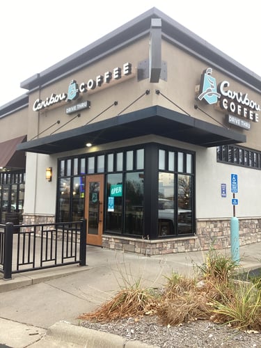 Storefront of the Caribou Coffee at 5911 St. Croix Trail in North Branch