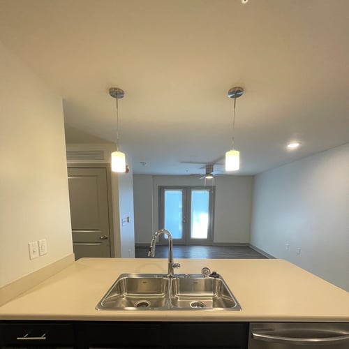 Kitchen at Retreat at The Switchyard Apartments in Bloomington, IN