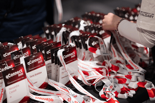 Rows of name tags for the event.