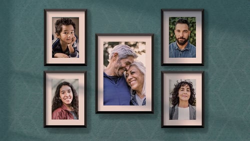 Arrangement of photographic frames on a wall
