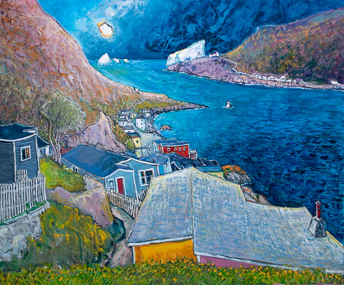 Oil painting of St. John's Narrows by Jean-Claude Roy. Commissioned by Luke O'Brien, May 2026.