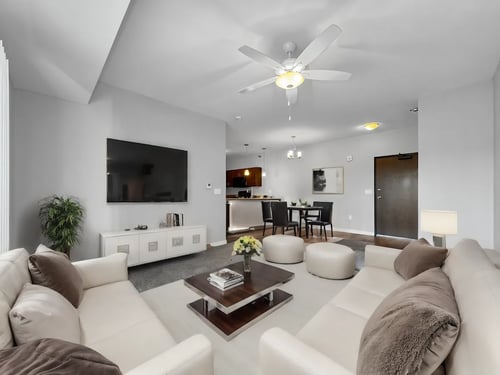 Spacious living room with modern furniture, Stonegate Crossing, Clive, IA, 50325