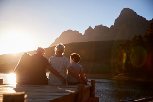 family on dock