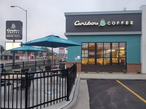 Storefront of the Caribou Coffee at 2501 W 12th Street in Sioux Falls