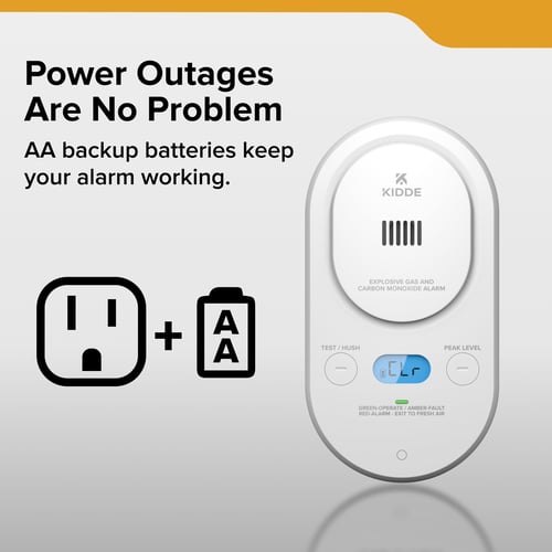 Power Outages are no problem. AA Batteries keep your alarm working.