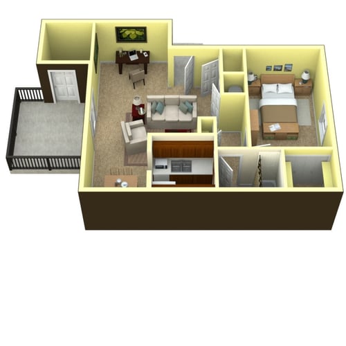One-Bedroom, One-Bath Floorplan at Abney Lake Apartments
