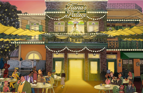 Tiana's Palace Dining location in New Orleans Square at Disneyland Park with cajun, creole food