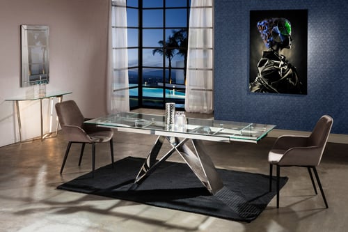 Table à manger, verre & acier