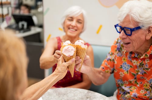 Residents are seen enjoying ice cream together.