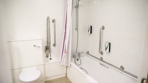 Premier Inn accessible bathroom with lowered bath