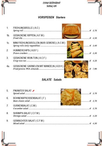 Shang-Hai Chinarestaurant in Kitzbühel - Speisekarte