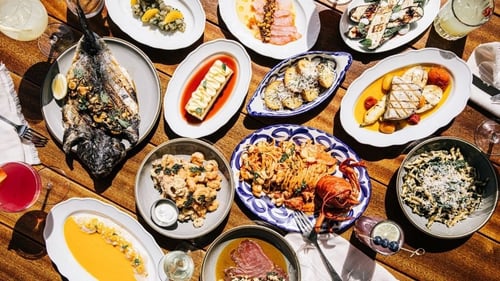 Overview of multiple Riva Mare Italian Seafood restaurant dishes.