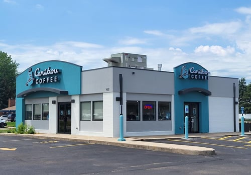 Storefront of the Caribou Coffee at 1401 State Street North in Waseca
