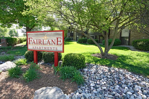 Entrance Signage at Fairlane Apartments, Springfield, MI 49037