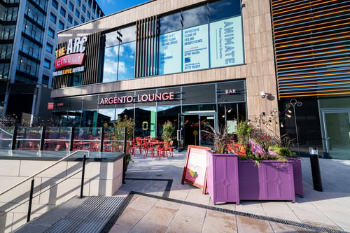 Exterior of Argento Lounge, showing the outdoor seating area