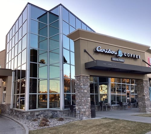 Storefront of the Caribou Coffee at 4200 S Louise Avenue in Sioux Falls
