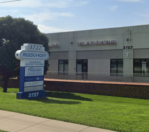 Rueschhoff Security Systems exterior with big new sign.