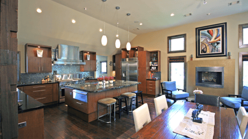 newly remodeled kitchen with brown cabinets
