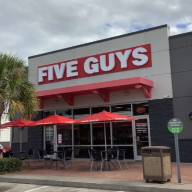 Exterior photograph of the Five Guys restaurant at 1212 S. Clearview Parkway in Harahan Louisiana.