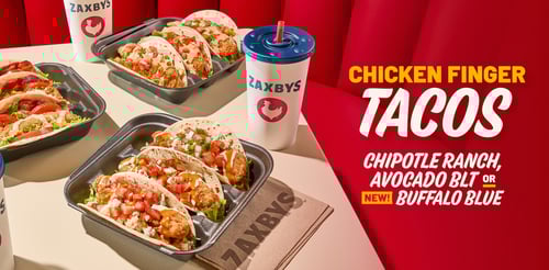 Chicken Finger Tacos meals with chipotle Ranch, Avocado BLT, and Buffalo Blue flavors