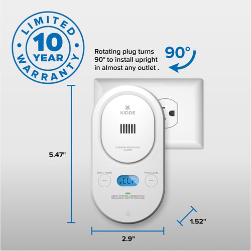 Rotating plug turns 90° to install upright in almost any outlet.