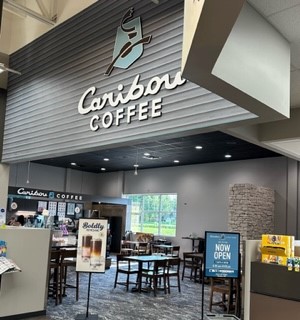 Storefront of the Caribou Coffee at 225 33rd St West in Hastings