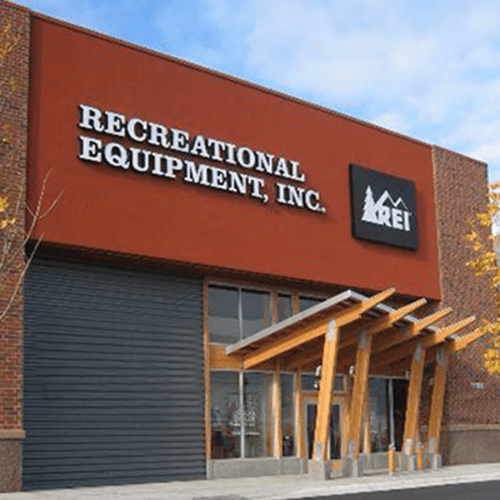 The front of the REI store in Maple Grove, Minnesota
