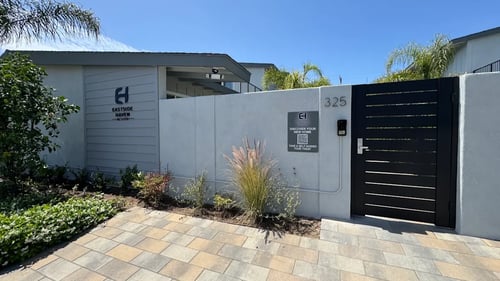 Leasing office entrance at Eastside Haven on 17th Apartments in Costa Mesa