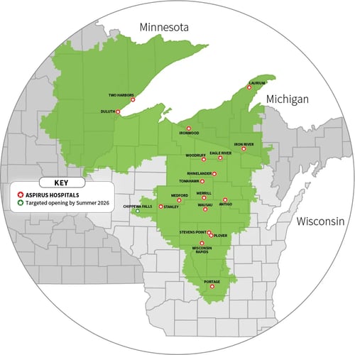 map of Aspirus Health service area