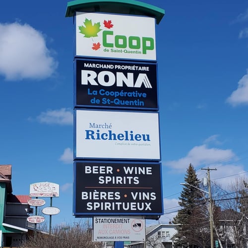 RONA La Coopérative de St-Quentin location store display sign.